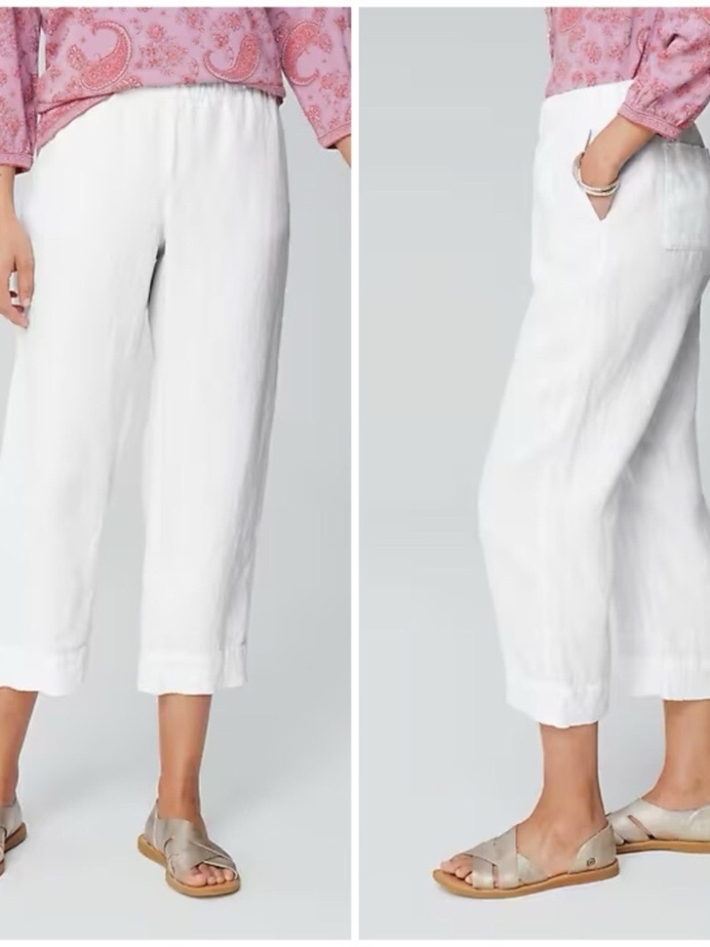 Pure Jill J. Jill Women’s 100% Linen Trapunto Stitched Pants White Size Medium
